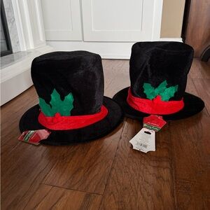 Festive Black Top Hats with‎ Red and Green Accents